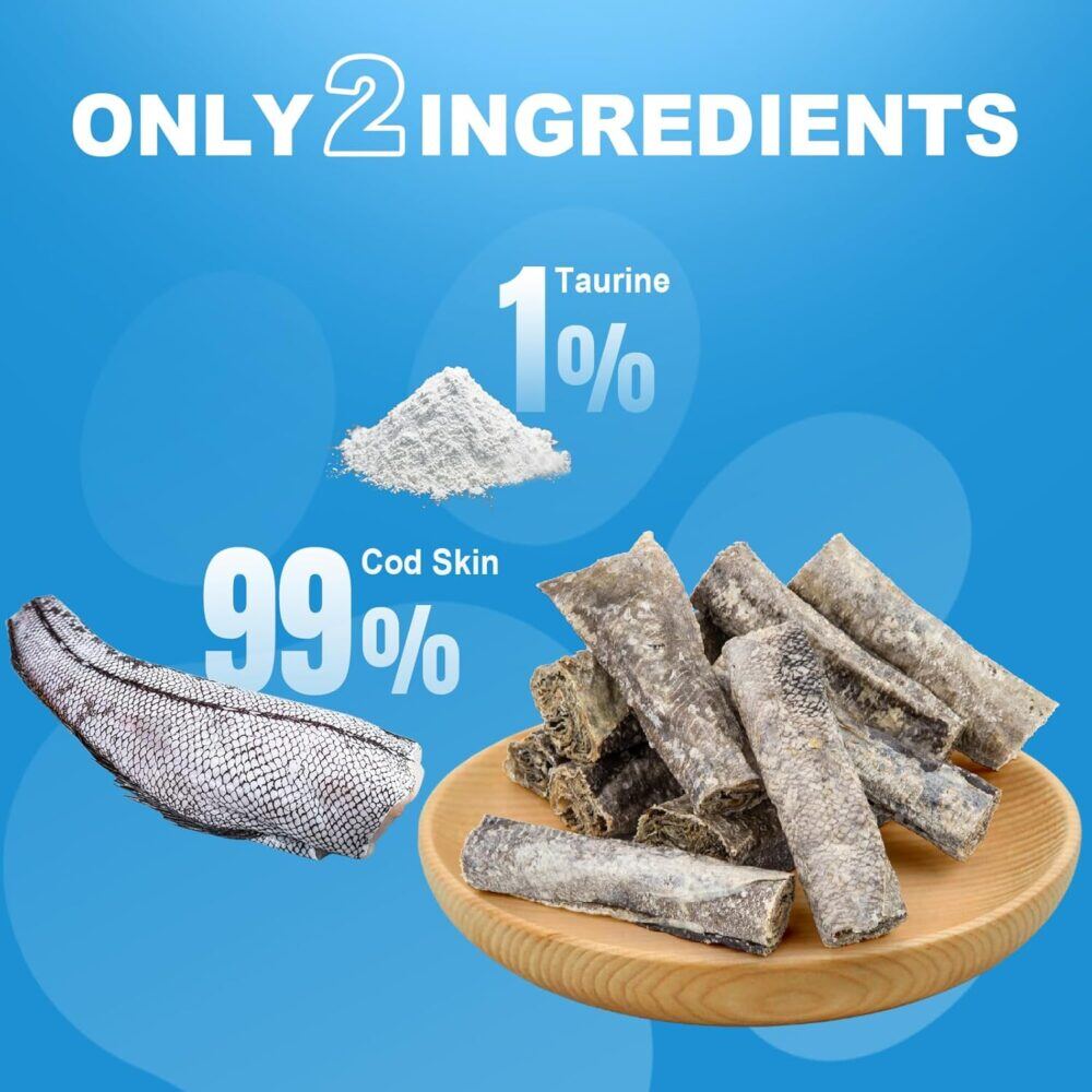 Amzey Cod Skin Dog Treats 24 OZ, High Protein Fish Skin Rolls Rich in Omega-3, 100% Natural Dried Fish Dog Chews for Teeth Cleaning, Pack of 4 Resealable Bags - Image 3