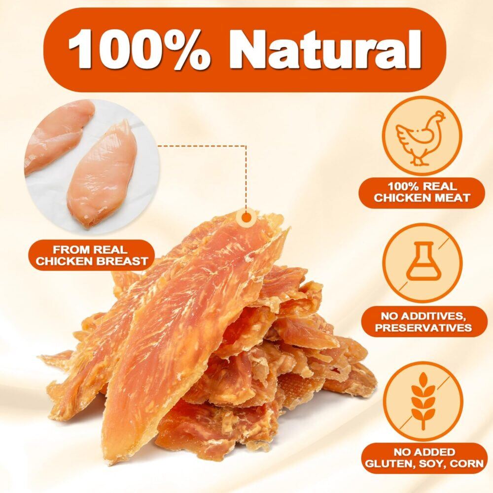 Amzey Chicken Jerky Dog Treats 24 OZ, 4 Resealable Bags, Real Chicken, Grain Free High Protein, Dental Health Support Dog Snacks, for Large & Small Dogs, Canine Chews - Image 3