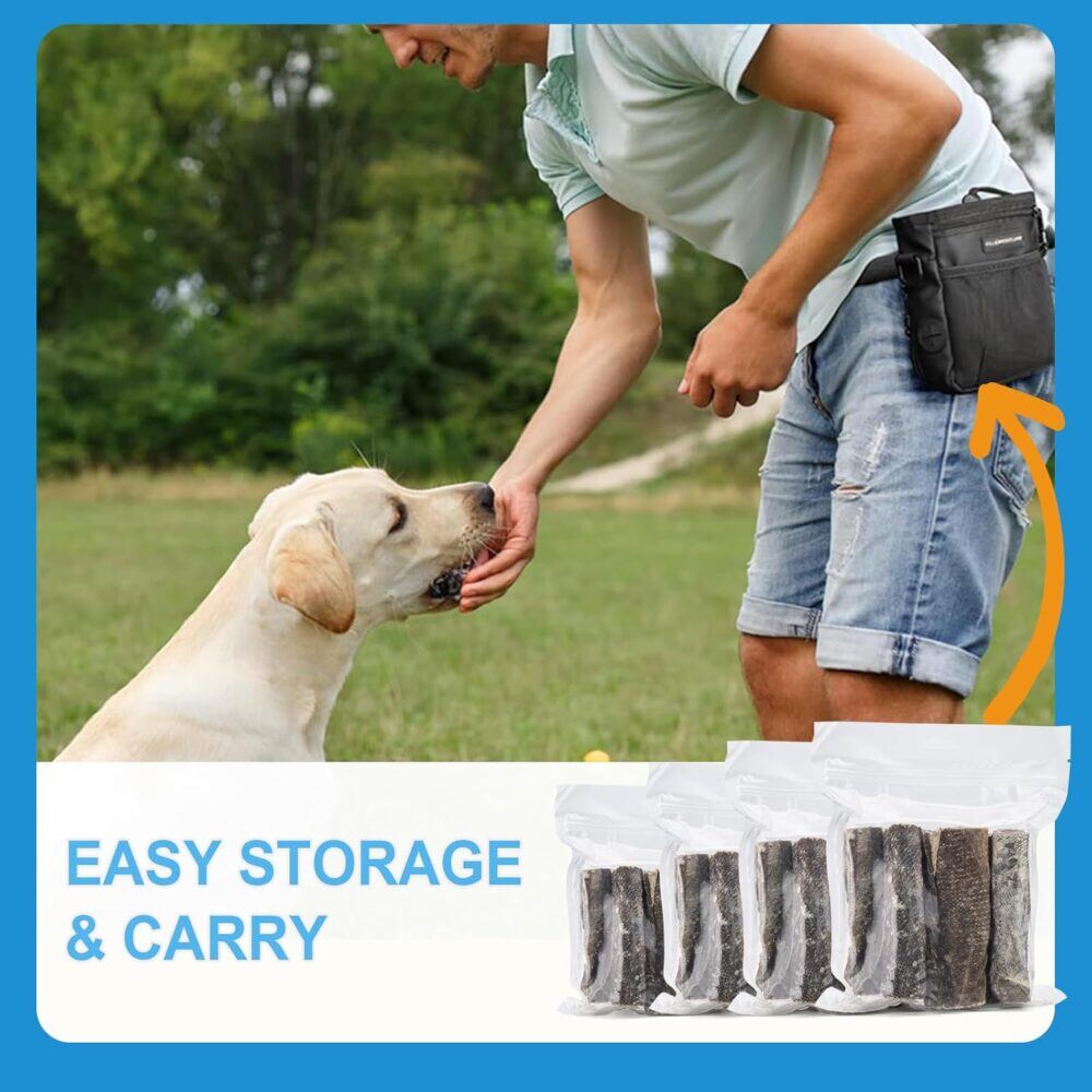 Amzey Cod Skin Dog Treats 24 OZ, High Protein Fish Skin Rolls Rich in Omega-3, 100% Natural Dried Fish Dog Chews for Teeth Cleaning, Pack of 4 Resealable Bags - Image 6