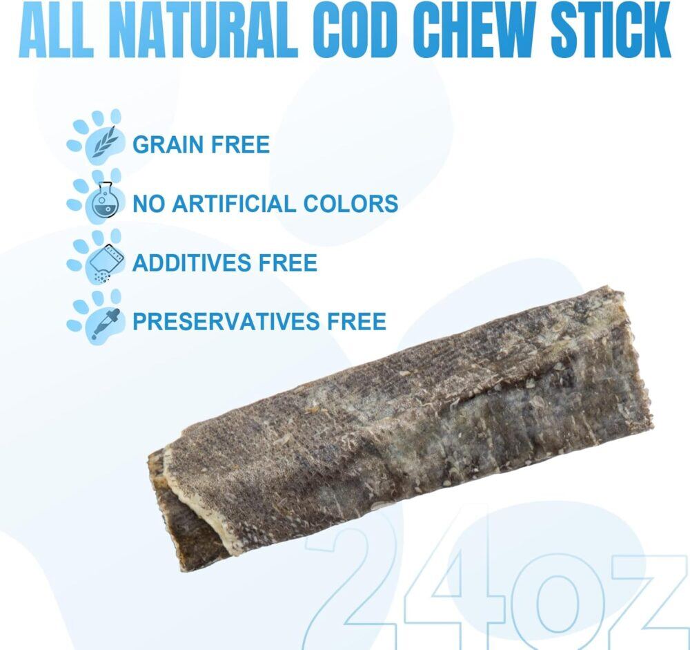 Amzey Cod Skin Dog Treats 24 OZ, High Protein Fish Skin Rolls Rich in Omega-3, 100% Natural Dried Fish Dog Chews for Teeth Cleaning, Pack of 4 Resealable Bags - Image 7