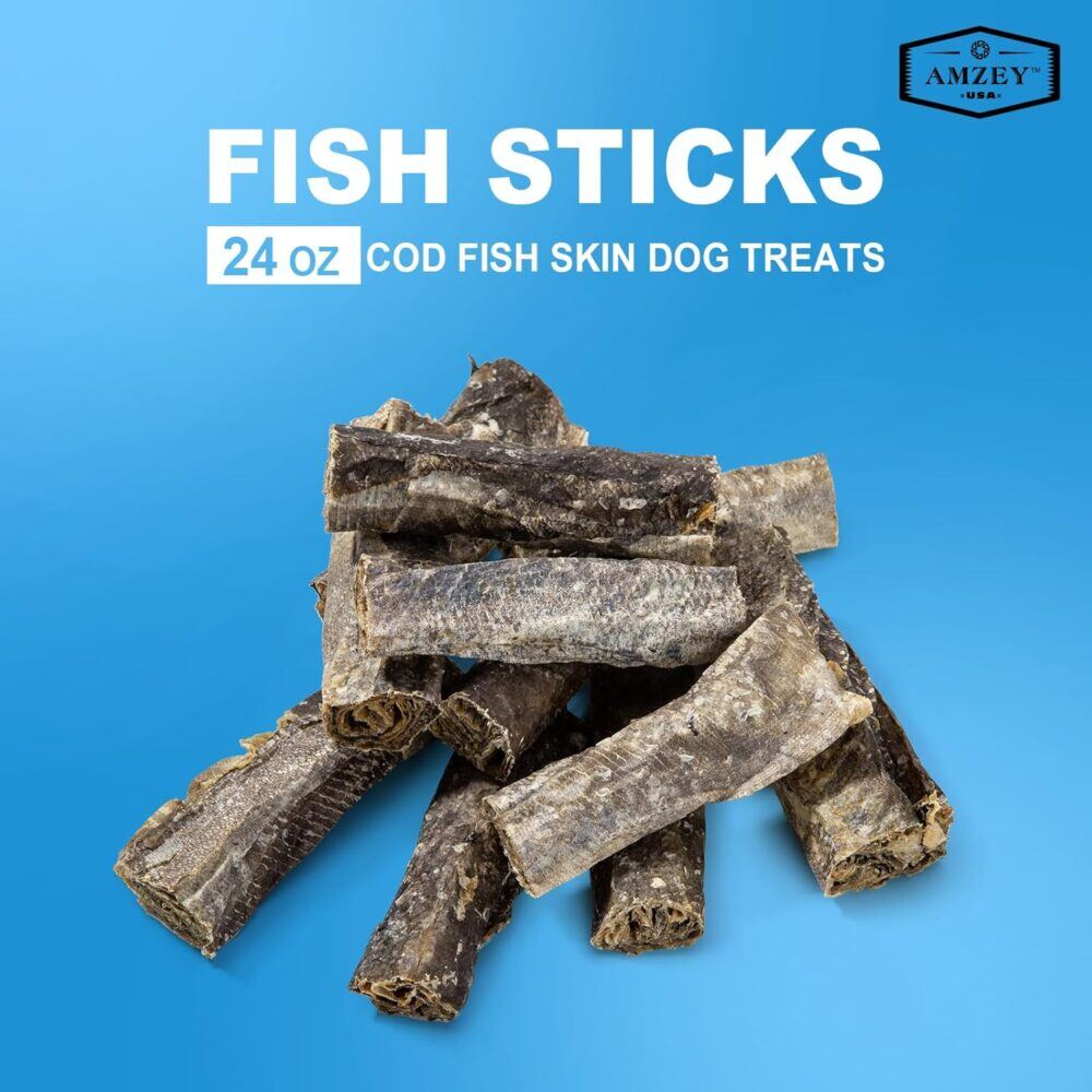 Amzey Cod Skin Dog Treats 24 OZ, High Protein Fish Skin Rolls Rich in Omega-3, 100% Natural Dried Fish Dog Chews for Teeth Cleaning, Pack of 4 Resealable Bags - Image 8