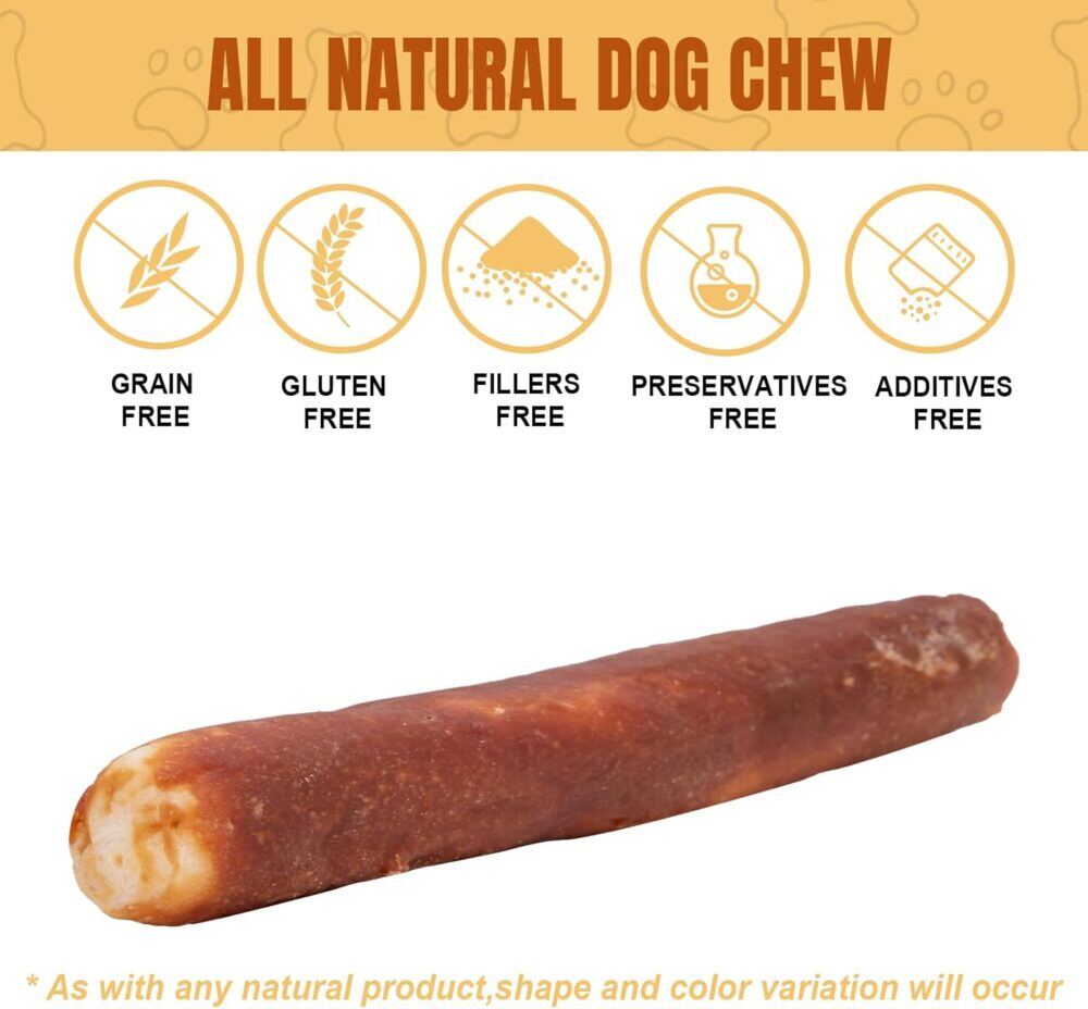 Amzey 10" Rawhide Retriever Rolls Dog Chews Treats, Duck Wrapped Rawhide Bones Long-Lasting for Large Dogs 50lbs Up, All Natural Duck Basted Dog Rawhide Chews, 5 Count - Image 8
